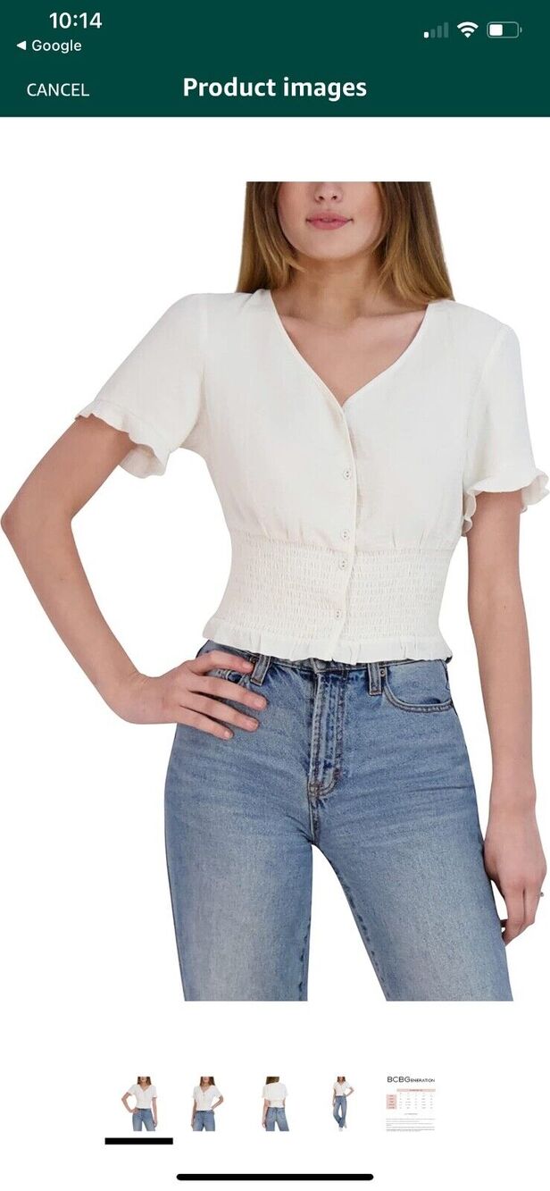BCBGeneration Women's Fitted Smocked Waist Ruffle Hem Button front size M (b2)